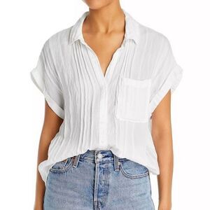 Bella Dahl White Pin Tucked Button Down Shirt Sleeve Shirt